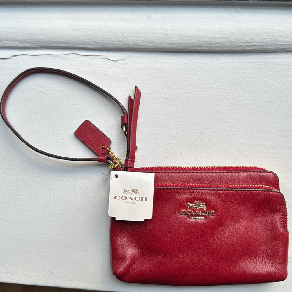 Red leather Coach wallet / wristlet. Tags still on.